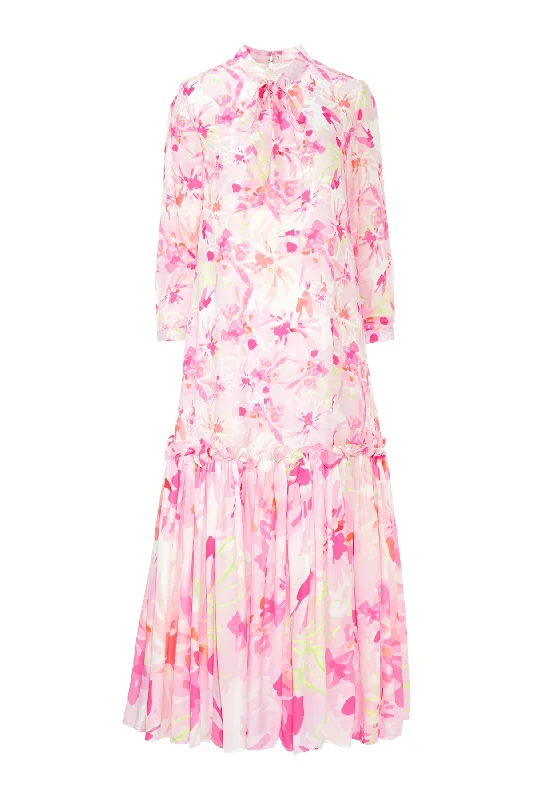 Buttonscarves X Jovian Paradiso Poppy Long Dress In Pink White Tunics Velvet soft