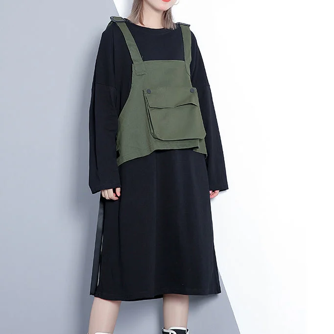 Elegant army green fall Loose fitting casual dress false two pieces 2018 O neck dress Elegant army green fall Loose fitting casual dress false two pieces 2018 O neck dress