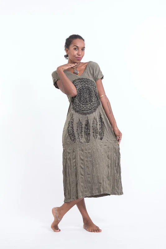 Womens Dreamcatcher V Neck Long Dress in Green Tunics Luxurious high-end