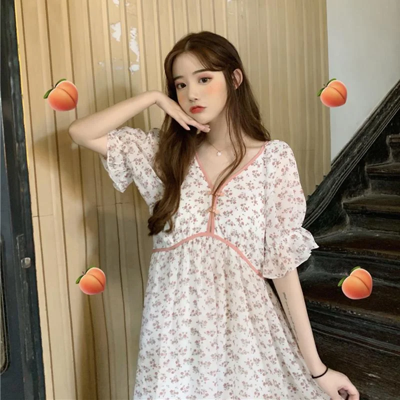 Women's Floral High-waist Chiffon Dress Tunics Seasonal trendy