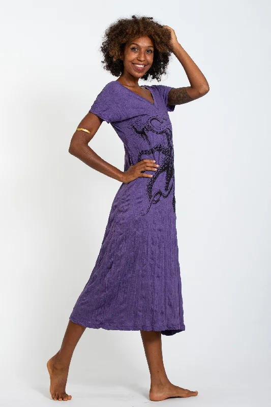 Womens Octopus V Neck Long Dress in Purple Tunics Office stylish