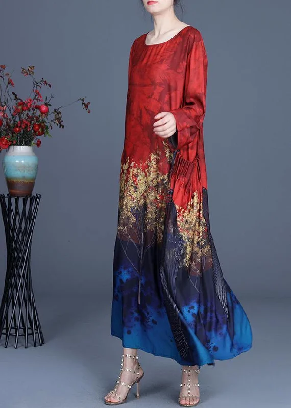 French Red Print asymmetrical design Summer Spring Vacation Dresses