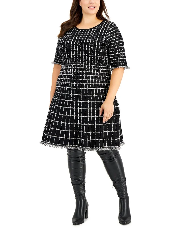 Plus Womens Pattern Knee Sweaterdress Beaded Sweater Sequined Faux Fur