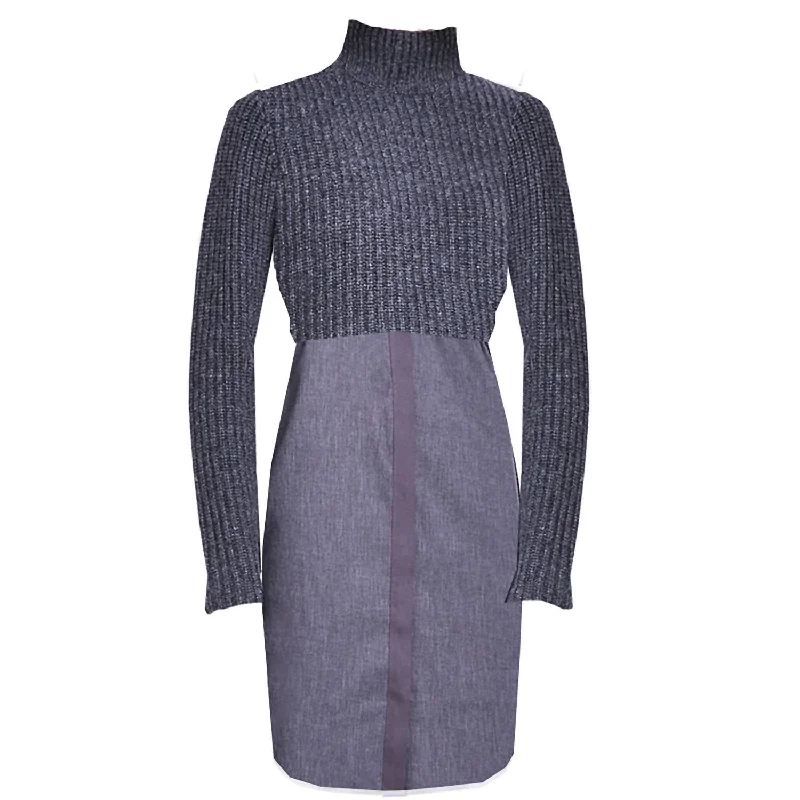 Women's Raleigh Mock Neck Ribbed Knit Sweater Dress In Charcoal Terry Terry Cloth Terry Knit