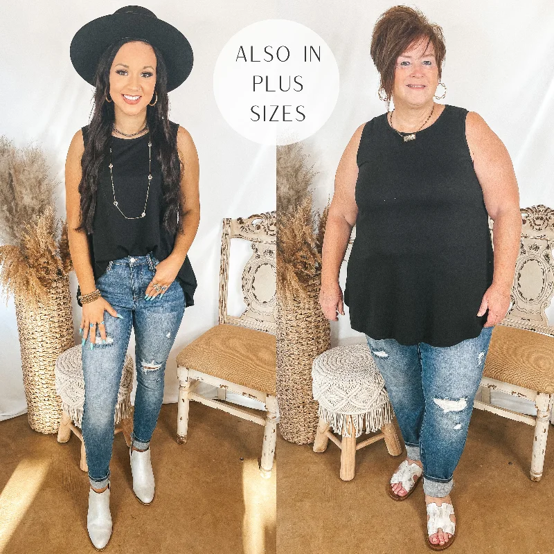 Give Me Joy Solid Knit A-Line Tank Top in Black layering tank top