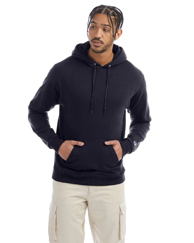 Champion EcoSmart Hooded Sweatshirt | Navy Hoodie with Monochrome Minimalist Simple