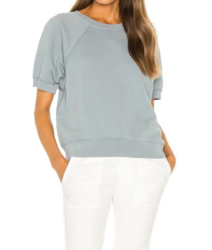 Ciara Sweatshirt In Slate Blue Hoodie with Hem Applique Textured Unique