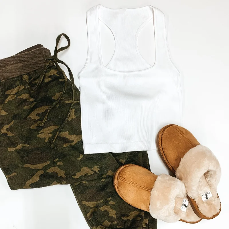 Cute and Casual Ribbed Square Neck Cropped Tank Top in White athletic tank top