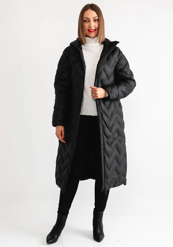 Normann Technical Down Padded Long Coat, Black Recycled Down Jacket