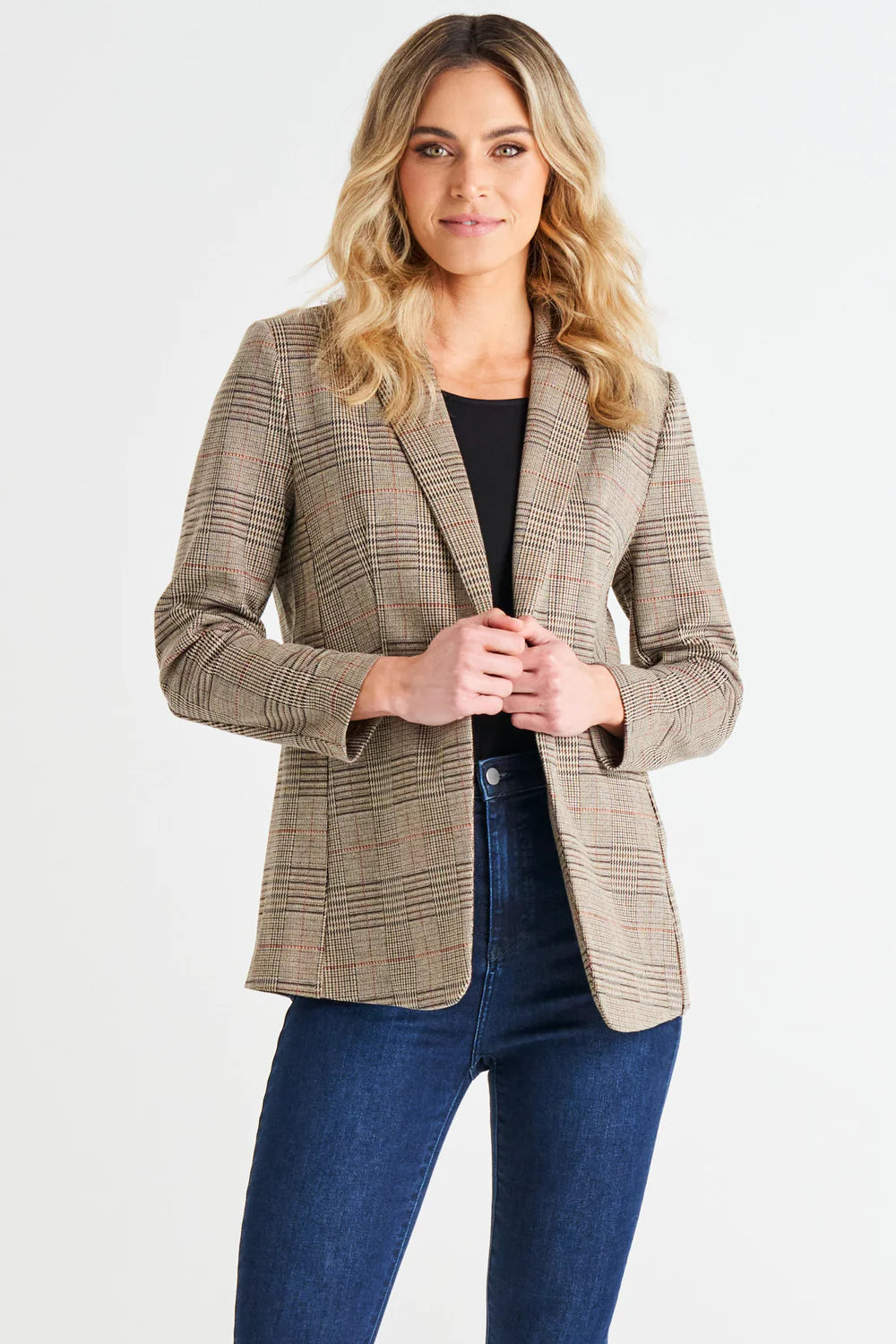 BETTY BASICS PORTSEA BLAZER MOCHA PLAID