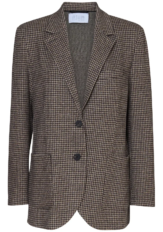 Travel Blazer Beige Houndstooth Women's High-End Blazer