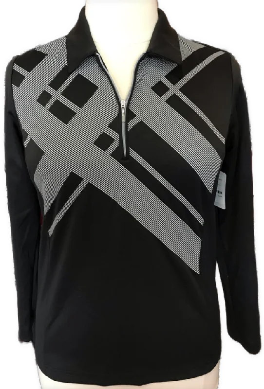 Adidas Women's Climalite Black w/White Stripes 1/4 Zip Pullover Size L Bardot Neck Top