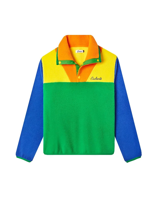 Colorblock Fleece Pullover Ruffle Neck Pullover