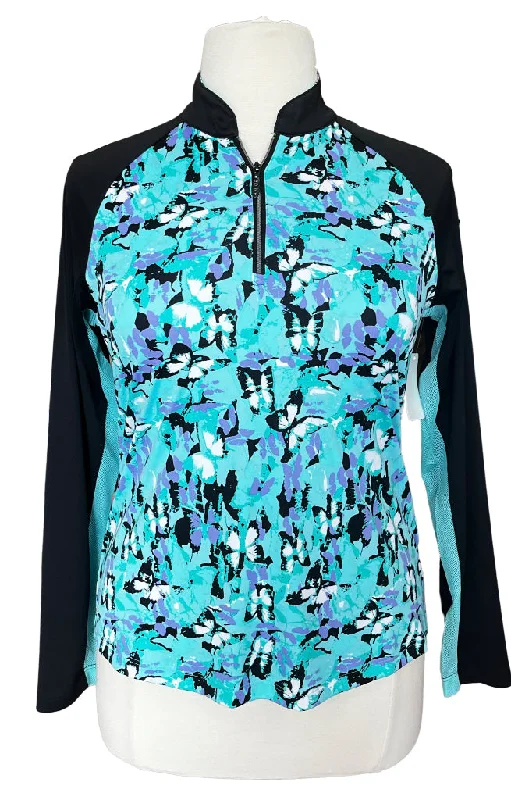 Greg Norman Green & Black Butterfly Pattern Golf Pullover Size L MSp$80 Cold Shoulder Design