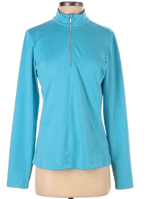 Lady Hagen Textured Zip Mock Golf Pullover in Turquoise Size S MSP$70 Textured Knit Design
