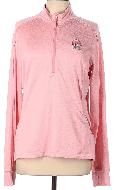 Levelwear Pink Half Zip Pullover w/ Big Sky Logo Size L. MSP$78 Gathered Sleeve Pullover