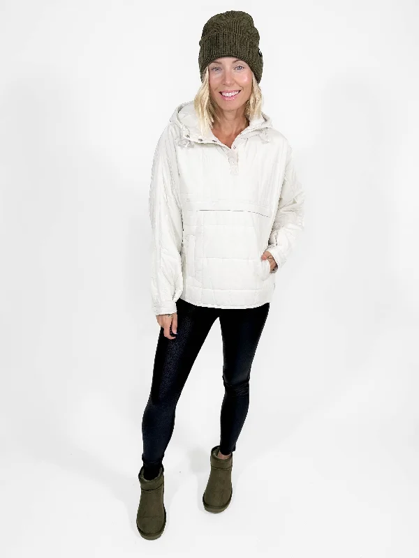 Misty Puffer Pullover- ECRU Keyhole Neck Pullover