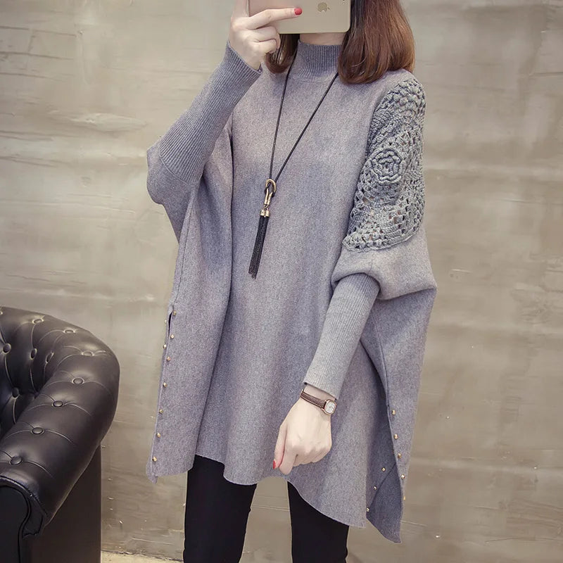 Znbbw Autumn And Winter New Loose Sweater Coat Women's Half-high Collar Pullover Wrap Swing Beading Halter Neck Top Znbbw Autumn And Winter New Loose Sweater Coat Women's Half-high Collar Pullover Wrap Swing Beading Halter Neck Top