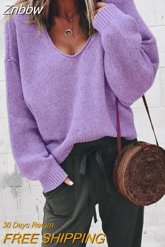 Znbbw Knitted Sweater Women Streetwear V Neck Long Sleeve Pullovers Loose Solid Coat 2023 Autumn Winter Fashion Women's Sweater Ribbed Crew Neck Znbbw Knitted Sweater Women Streetwear V Neck Long Sleeve Pullovers Loose Solid Coat 2023 Autumn Winter Fashion Women's Sweater Ribbed Crew Neck