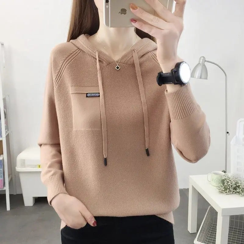 Znbbw Pullover Sweater 2024 New Thin Knitwear Hooded Sweater Loose Long Sleeve Solid Pullover Sweater Coat Undercoat Women Top High Neck Pullover Znbbw Pullover Sweater 2024 New Thin Knitwear Hooded Sweater Loose Long Sleeve Solid Pullover Sweater Coat Undercoat Women Top High Neck Pullover