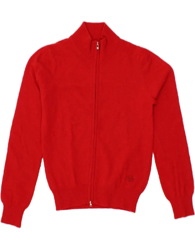 SERGIO TACCHINI Womens Cardigan Sweater UK 10 Small Red Wool Notch Collar Peter Pan Collar Cowl Neck SERGIO TACCHINI Womens Cardigan Sweater UK 10 Small Red Wool Notch Collar Peter Pan Collar Cowl Neck