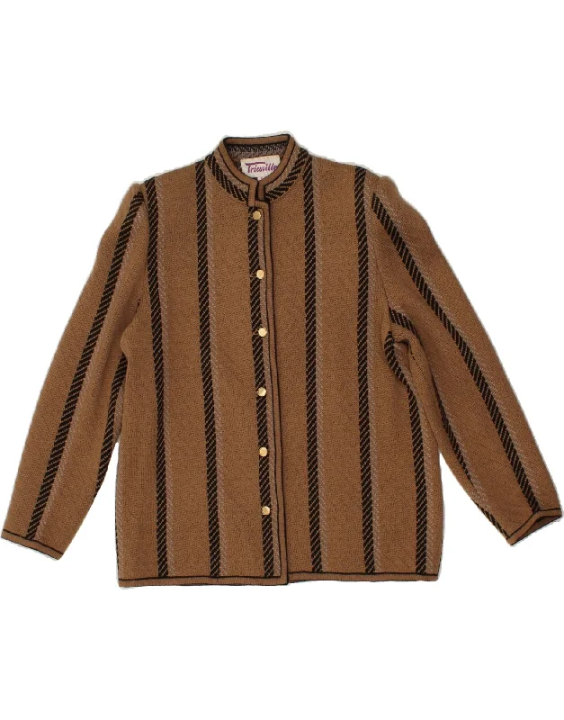 TRICOVILLE Womens Cardigan Sweater UK 18 XL Brown Striped Wool Elasticated Padded Insulated TRICOVILLE Womens Cardigan Sweater UK 18 XL Brown Striped Wool Elasticated Padded Insulated